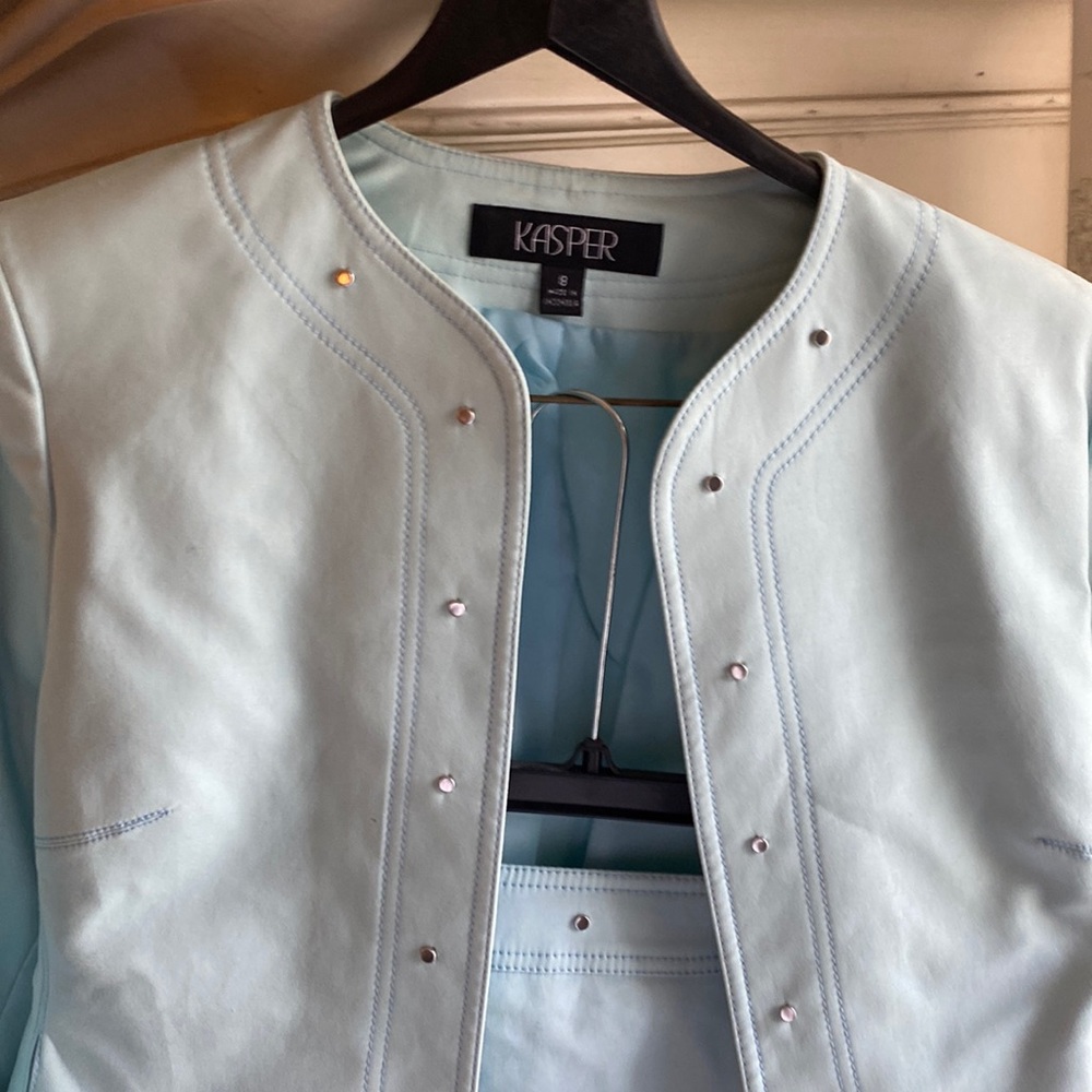 Light eggshell blue skirt suit